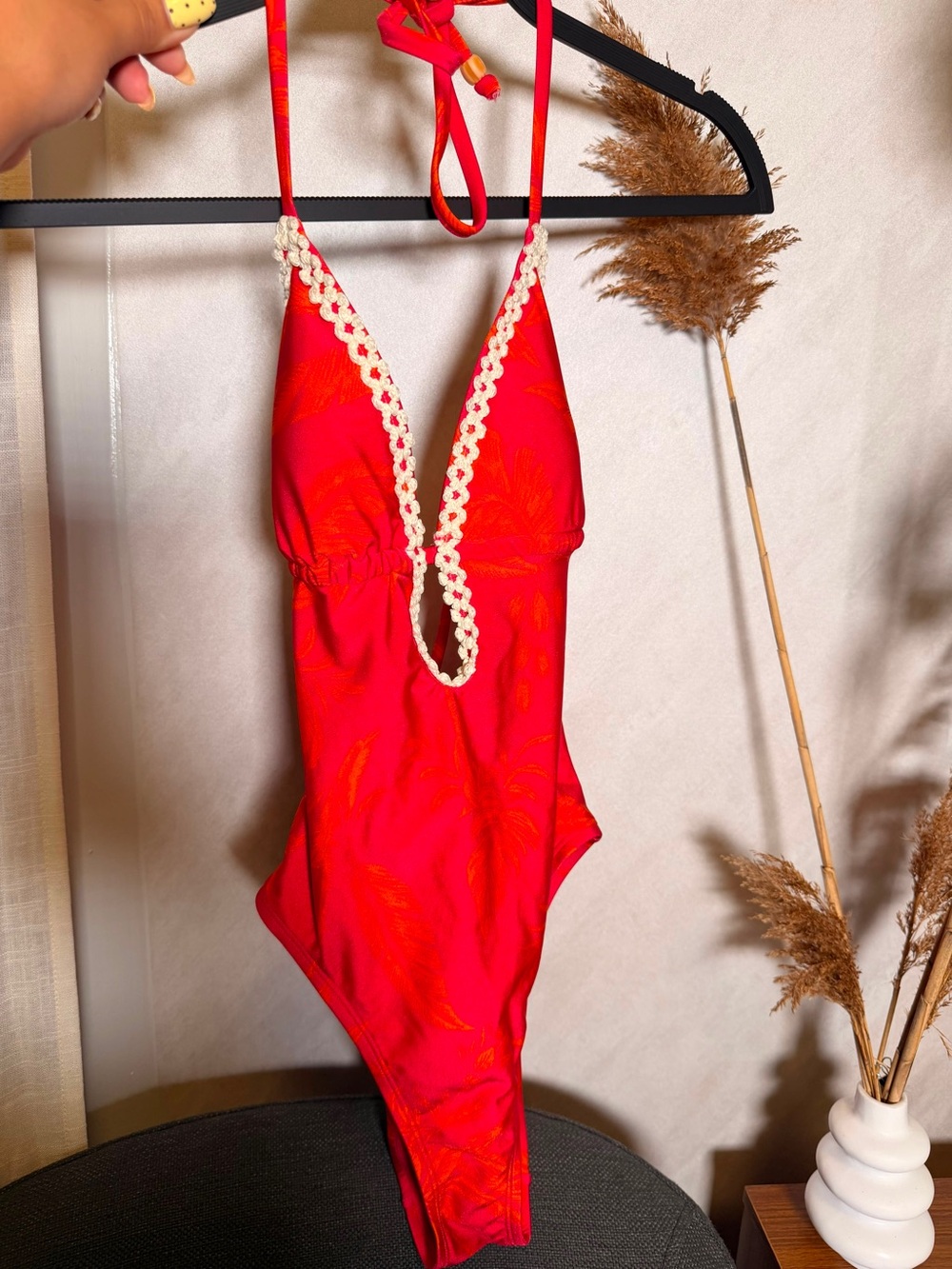 Red Crochet-Trim One-Piece Swimsuit